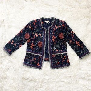 Navy floral pattern frayed edge blazer like new condition